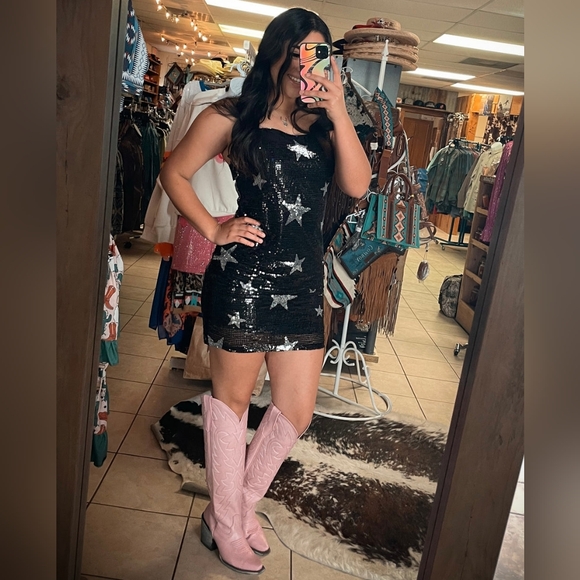 ROCK & ROLL DENIM Black Sequin Stars Dress Size Medium - Picture 3 of 12